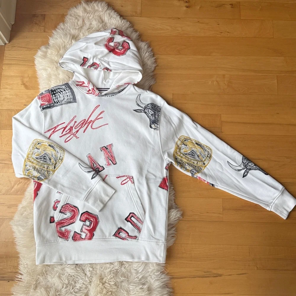 Jordan White Hoodie with Red Logo, men’s small